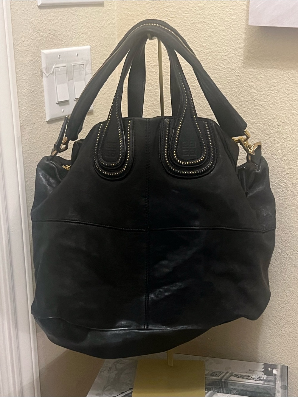 Givenchy Black Leather Tote with Gold Accents